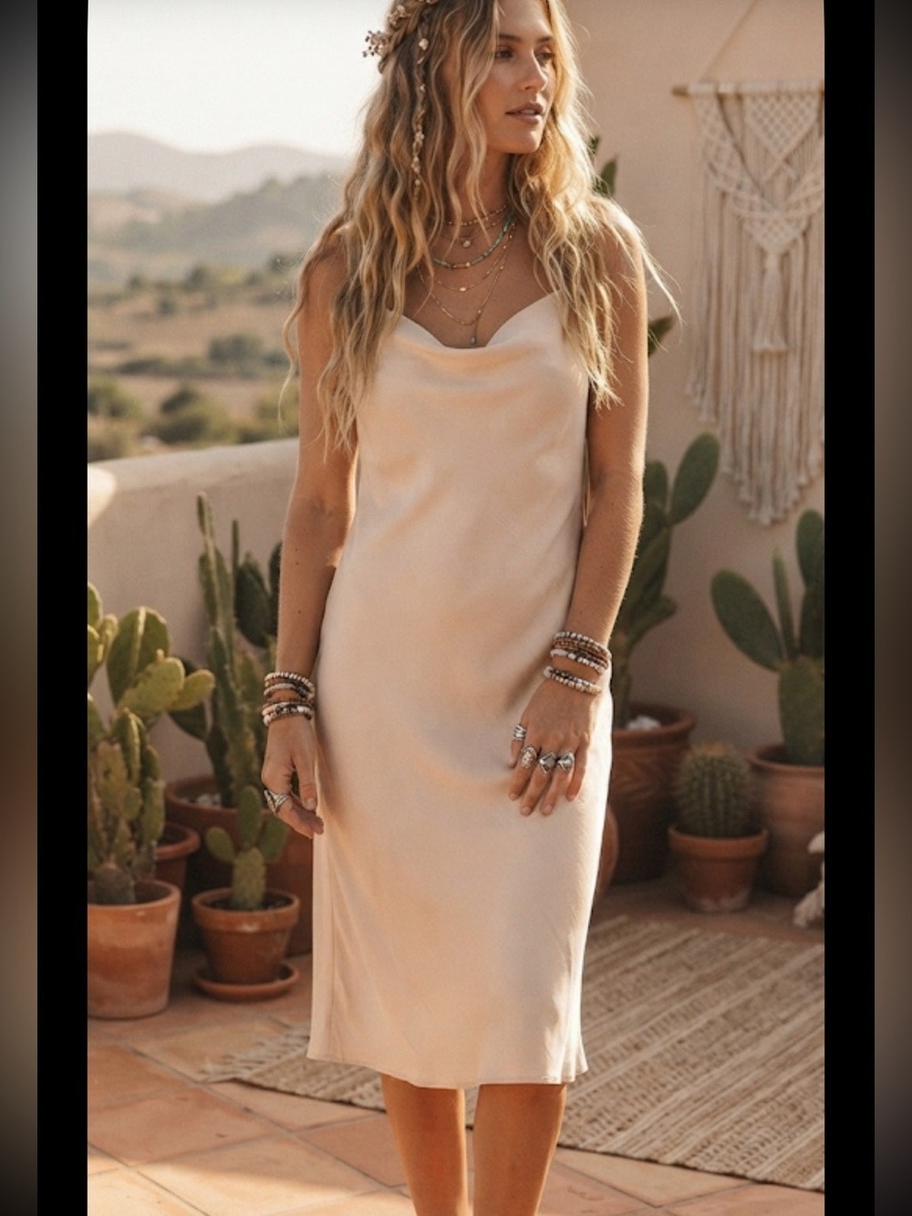 Cream Cowl Neck Slip Dress M/L | Wedding Guest Cocktail Minimalist